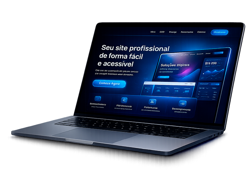 Notebook exibindo mockup de site profissional desenvolvido pela Tenho Site